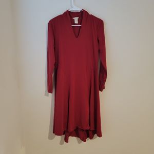 Sundance Trapeze Dress Red Midi V Neck Hi Low Flowy Cotton Size Medium M